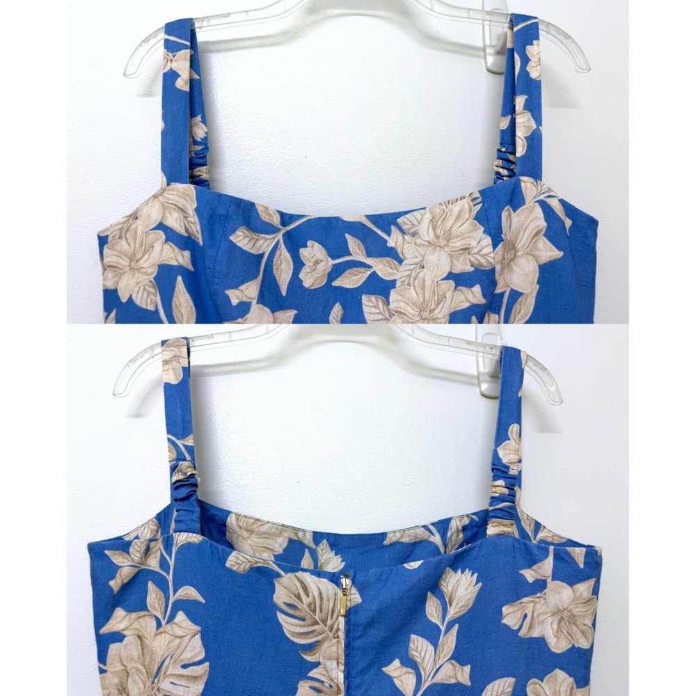 Agua by Agua Bendita Lima Madera Maxi Dress Linen Blue Ivory Floral Print L - Picture 4 of 16